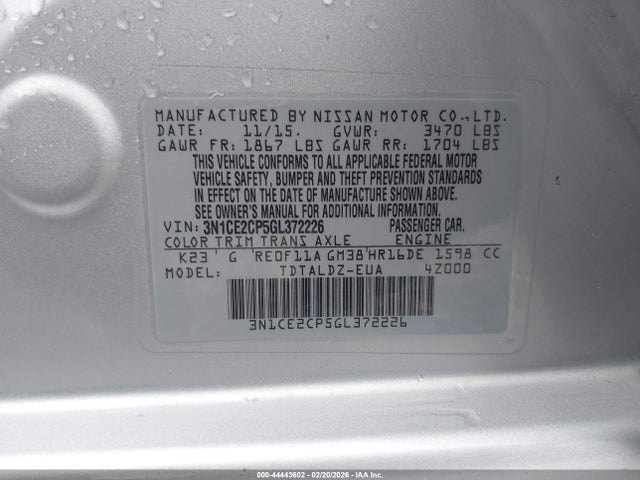 Nissan Versa Note S (sr)/s Plus/sl/sr/sv 2016 3N1CE2CP5GL372226 Image 9