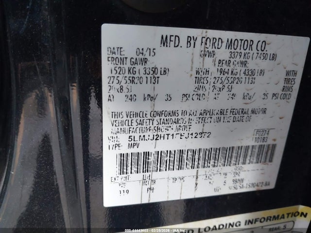 Продажа на аукционе авто 2015 Lincoln Navigator, vin: 5LMJJ2HT1FEJ12872, номер лота: 44443603