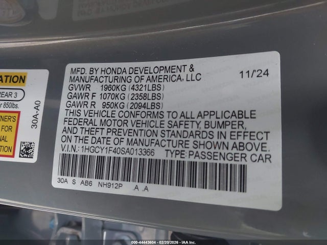 Продажа на аукционе авто 2025 Honda Accord Se, vin: 1HGCY1F40SA013366, номер лота: 44443604