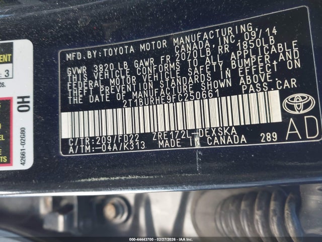 2T1BURHE9FC250661 Toyota Corolla S Plus