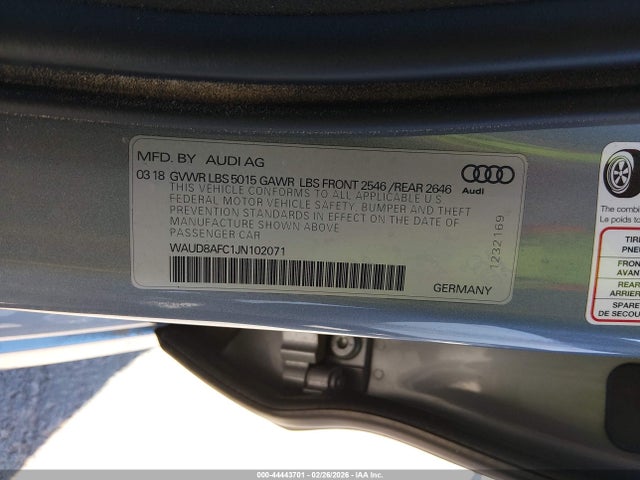 44443701 :رقم المزاد ، WAUD8AFC1JN102071 vin ، 2018 Audi A6 2.0t Premium مزاد بيع