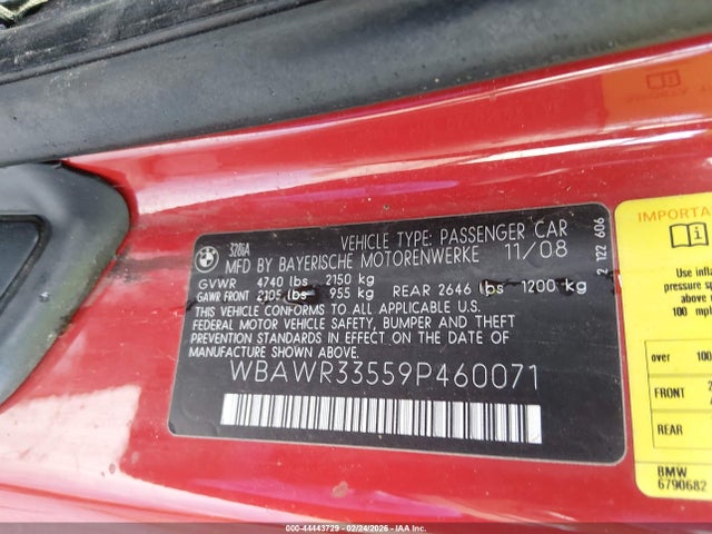 44443729 :رقم المزاد ، WBAWR33559P460071 vin ، 2009 Bmw 328i مزاد بيع