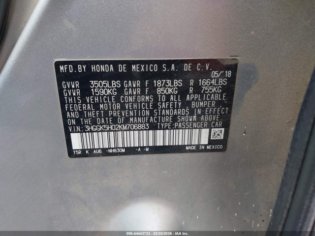 3HGGK5H02KM706883 Honda Fit Ex-l