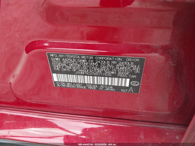 Aukcja sprzedaży 2010 Lexus Is 250, vin: JTHBF5C27A5111570, numer aukcji: 44443744