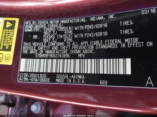 5TDKKRFH0GS143896 Toyota Highlander Xle V6