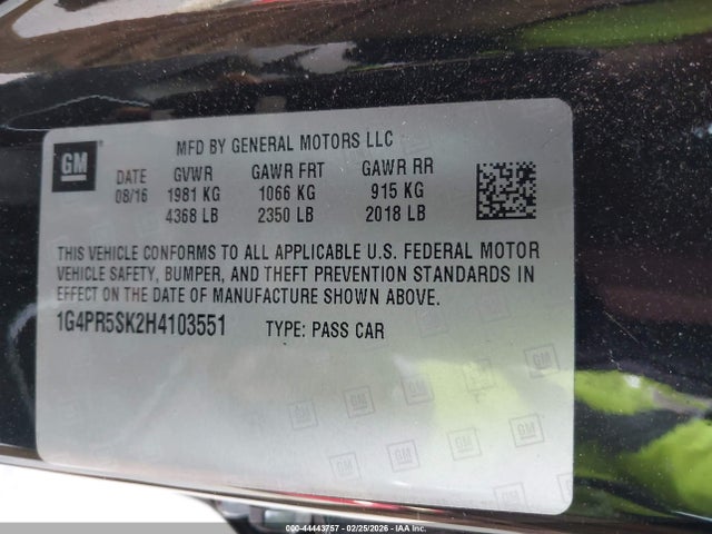 Aukcja sprzedaży 2017 Buick Verano Sport Touring, vin: 1G4PR5SK2H4103551, numer aukcji: 44443757