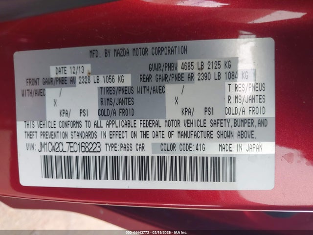 44443772 :رقم المزاد ، JM1CW2CL7E0168223 vin ، 2014 Mazda Mazda5 Touring مزاد بيع