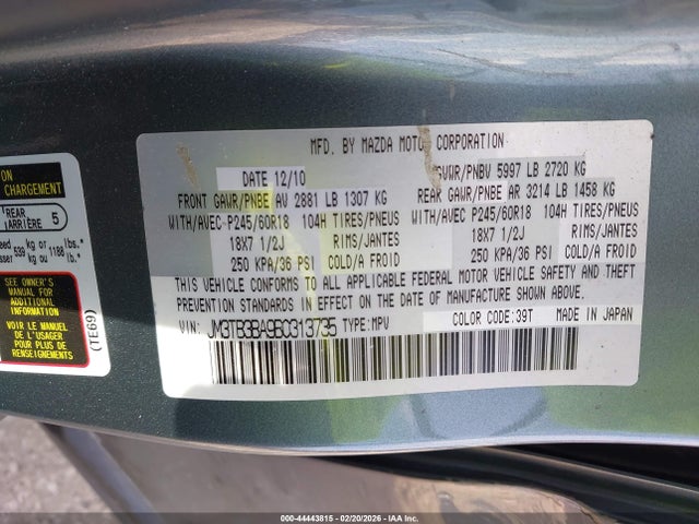 Aukcja sprzedaży 2011 Mazda Cx-9 Sport, vin: JM3TB3BA9B0313735, numer aukcji: 44443815