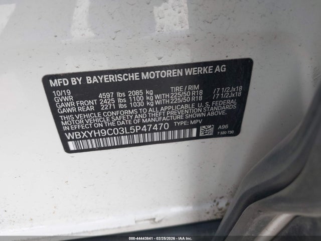44443841 :رقم المزاد ، WBXYH9C03L5P47470 vin ، 2020 Bmw X2 Sdrive28i مزاد بيع