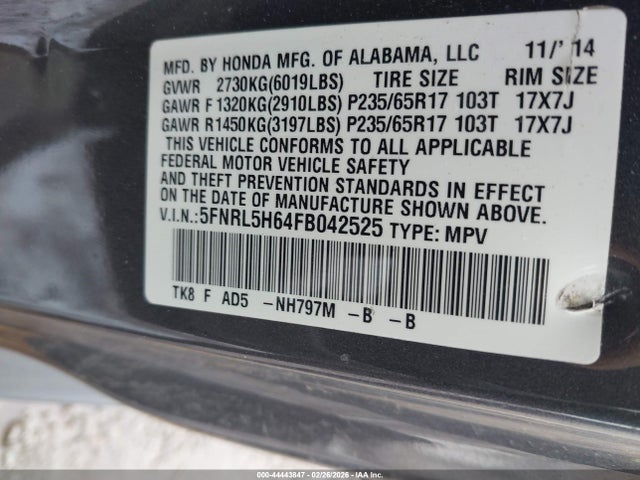 Honda Odyssey Ex-l 2015 5FNRL5H64FB042525 Image 9