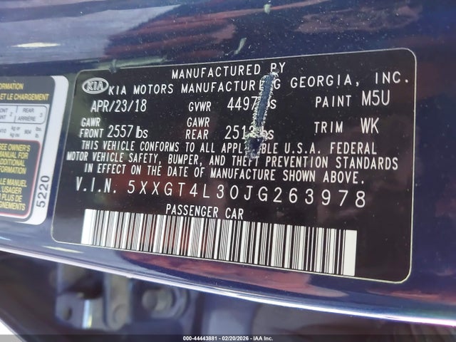 Продаж на аукціоні авто 2018 Kia Optima Lx, vin: 5XXGT4L30JG263978, номер лоту: 44443881
