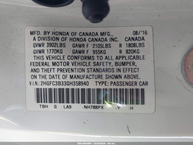 2016 HONDA CIVIC 2HGFC3B33GH358940 Photo 8