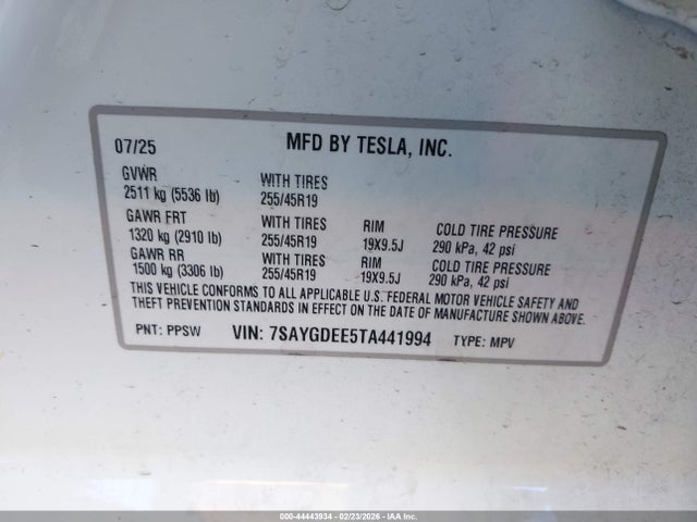 2026 TESLA MODEL Y 7SAYGDEE5TA441994 Photo 8