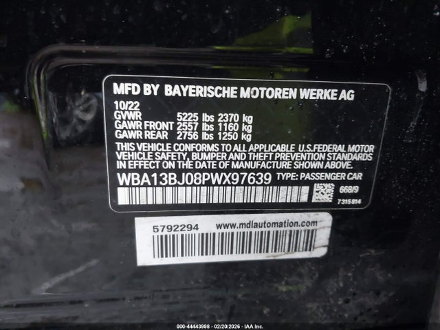 44443998 :رقم المزاد ، WBA13BJ08PWX97639 vin ، 2023 Bmw 530 I Xdrive مزاد بيع