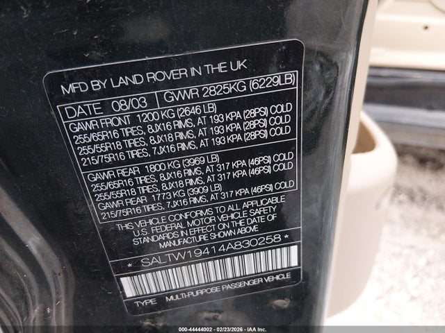 2004 LAND ROVER DISCOVERY SALTW19414A830258 Photo 8