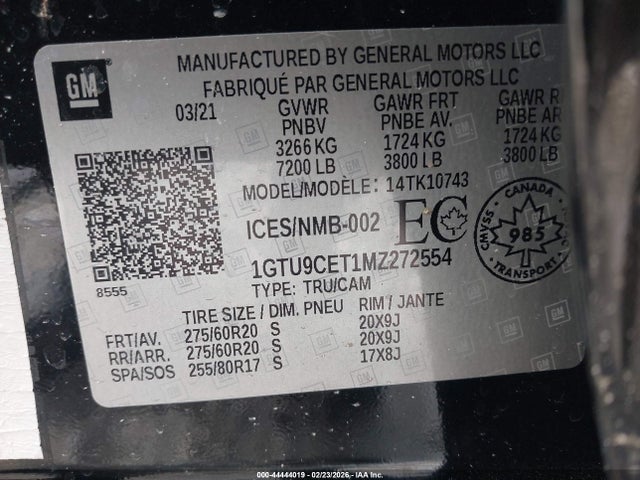Продажа на аукционе авто 2021 Gmc Sierra 1500 Elevation, vin: 1GTU9CET1MZ272554, номер лота: 44444019