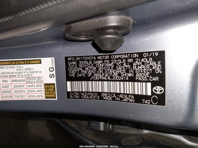 JTDEPRAE4LJ002414 Toyota COROLLA LE