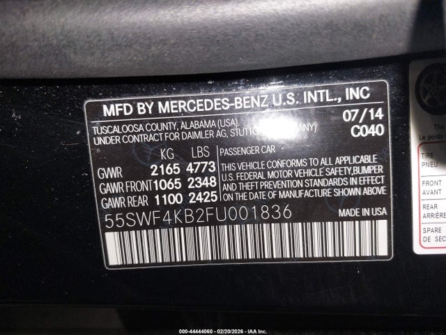 Продажа на аукционе авто 2015 Mercedes-benz C 300 4matic, vin: 55SWF4KB2FU001836, номер лота: 44444060