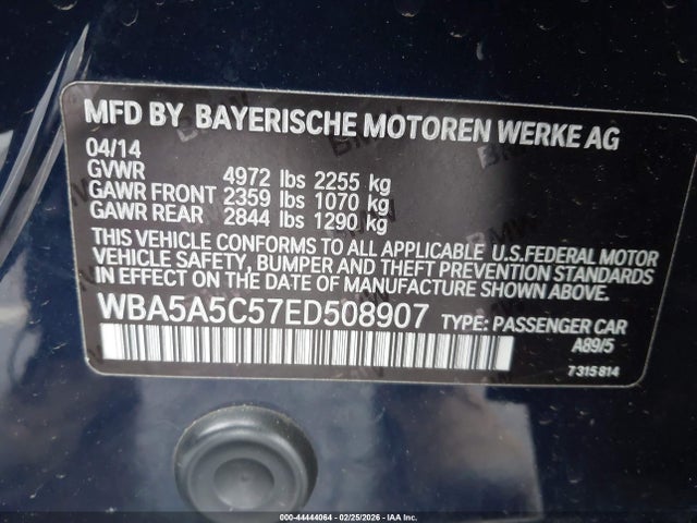 2014 Bmw 528i მანქანა იყიდება აუქციონზე, vin: WBA5A5C57ED508907, აუქციონის ნომერი: 44444064