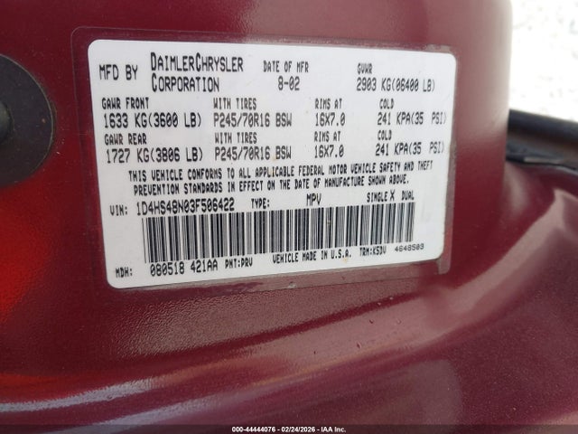 2003 DODGE DURANGO 1D4HS48N03F506422 Photo 8