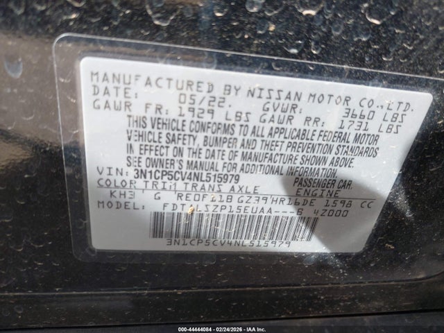 Продажа на аукционе авто 2022 Nissan Kicks Sv Xtronic Cvt, vin: 3N1CP5CV4NL515979, номер лота: 44444084