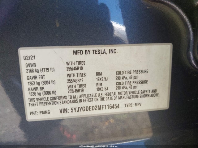 2021 TESLA MODEL Y 5YJYGDED2MF116454 Photo 8