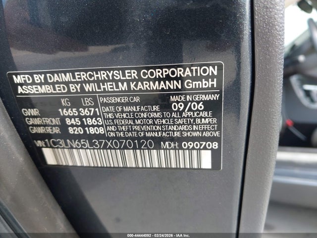 44444092 :رقم المزاد ، 1C3LN65L37X070120 vin ، 2007 Chrysler Crossfire Limited مزاد بيع