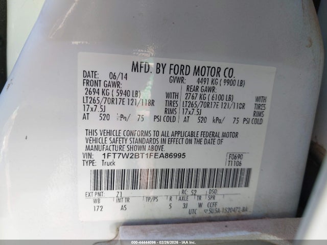 2015 Ford F-250 Xl მანქანა იყიდება აუქციონზე, vin: 1FT7W2BT1FEA86995, აუქციონის ნომერი: 44444096