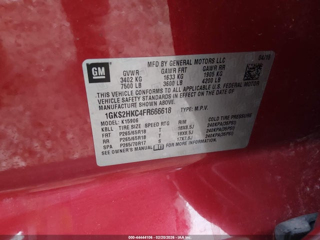 2015 GMC YUKON XL 1500 1GKS2HKC4FR666618 Photo 8