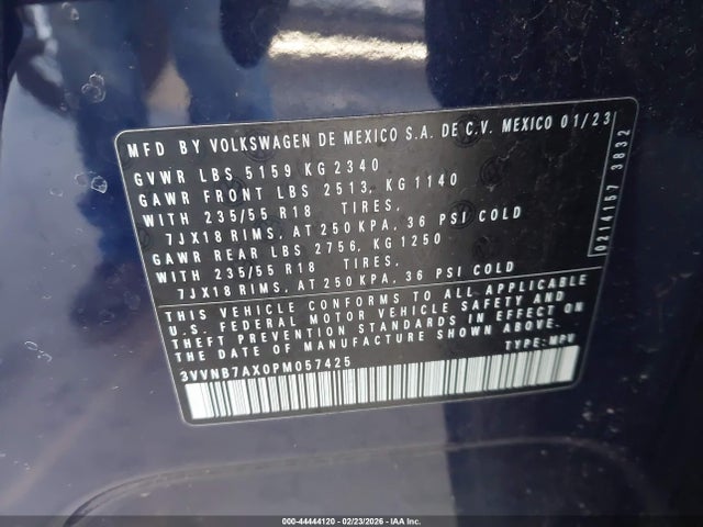 44444120 :رقم المزاد ، 3VVNB7AX0PM057425 vin ، 2023 Volkswagen Tiguan 2.0t Se مزاد بيع
