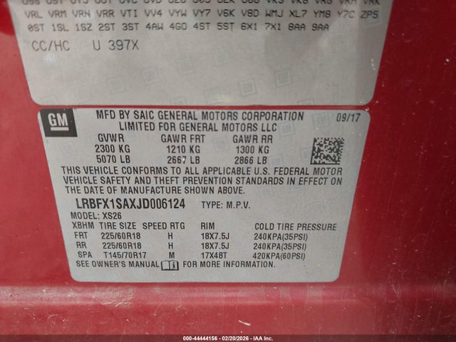 44444156 :رقم المزاد ، LRBFX1SAXJD006124 vin ، 2018 Buick Envision Essence مزاد بيع