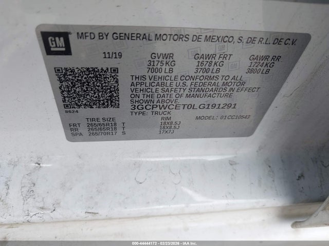 3GCPWCET0LG191291 Chevrolet Silverado 1500 2wd Short Bed Lt