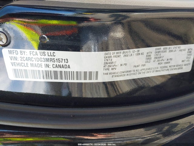 44444174 :رقم المزاد ، 2C4RC1DG3MR515713 vin ، 2021 Chrysler Voyager Lxi مزاد بيع