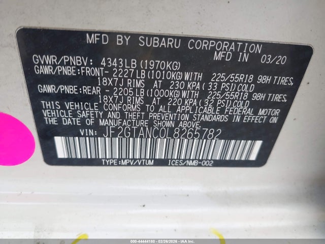 JF2GTANC0L8265782 Subaru Crosstrek Limited