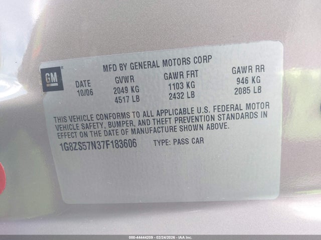 2007 SATURN AURA 1G8ZS57N37F183606 Photo 8