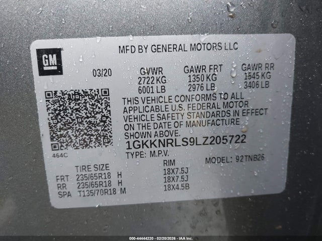 1GKKNRLS9LZ205722 GMC Acadia Fwd Sle