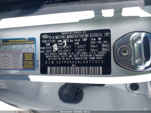 5XYPG4A39LG677315 KIA Sorento 2.4l L