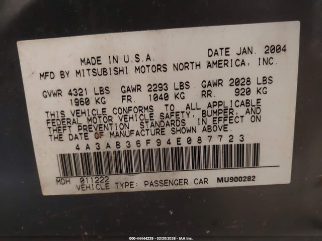 2004 MITSUBISHI GALANT 4A3AB36F94E087723 Photo 8
