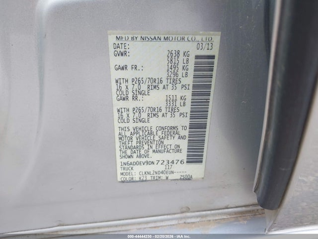 Aukcja sprzedaży 2013 Nissan Frontier Sv, vin: 1N6AD0EV9DN723476, numer aukcji: 44444230