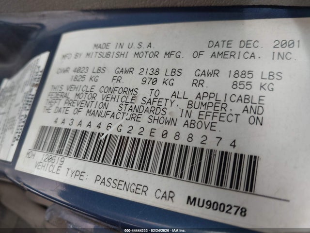 2002 MITSUBISHI GALANT 4A3AA46G22E088274 Photo 8