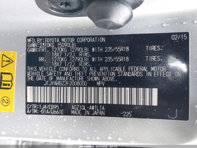 44444334 :رقم المزاد ، JTJYARBZ2F2008000 vin ، 2015 Lexus Nx 200t F Sport مزاد بيع