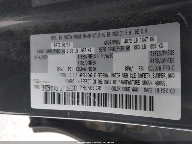 44444348 :رقم المزاد ، 3MZBN1W31JM158330 vin ، 2018 Mazda Mazda3 Grand Touring مزاد بيع
