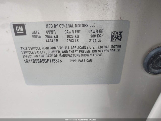 1G11B5SA5GF115873 Chevrolet Malibu Limited Ls