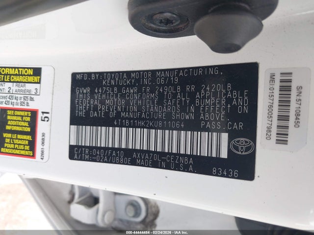 4T1B11HK2KU811064 Toyota CAMRY LE