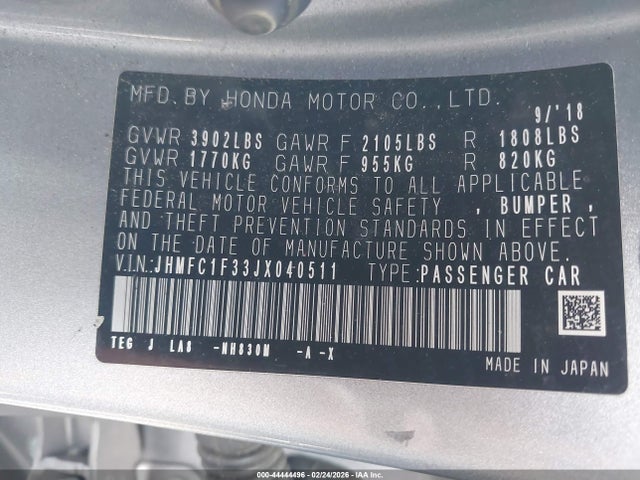 Honda Civic Ex-t 2018 JHMFC1F33JX040511 Image 9
