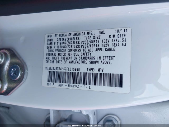 Aukcja sprzedaży 2015 Acura Rdx, vin: 5J8TB4H57FL015960, numer aukcji: 44444545