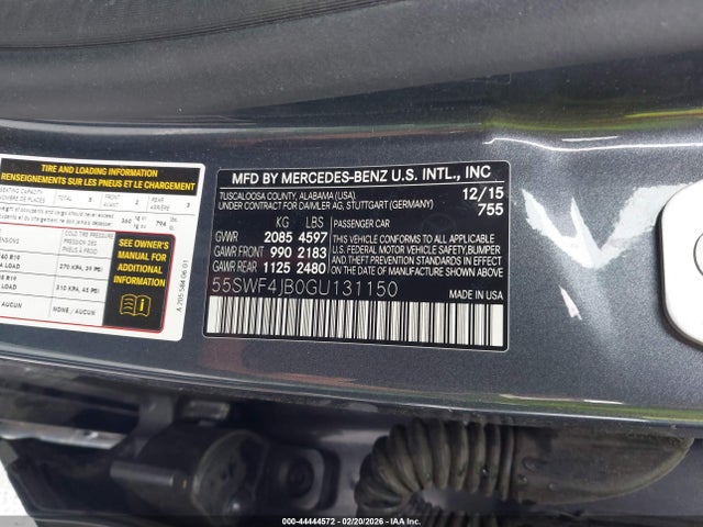 44444572 :رقم المزاد ، 55SWF4JB0GU131150 vin ، 2016 Mercedes-benz C 300 Sport مزاد بيع
