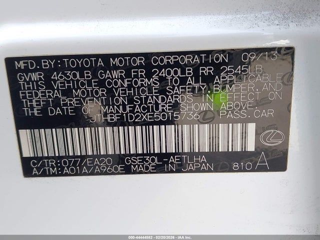 Продажа на аукционе авто 2014 Lexus Is 250, vin: JTHBF1D2XE5015736, номер лота: 44444582