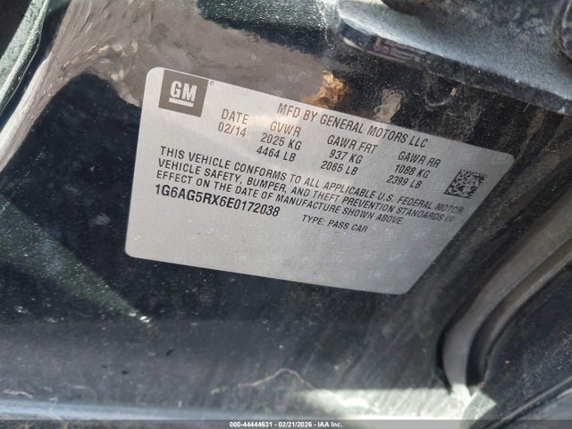 44444631 :رقم المزاد ، 1G6AG5RX6E0172038 vin ، 2014 Cadillac Ats Standard مزاد بيع