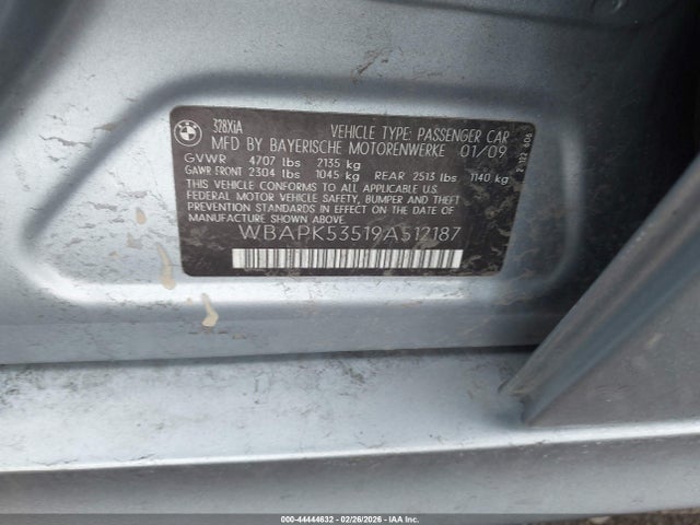 44444632 :رقم المزاد ، WBAPK53519A512187 vin ، 2009 Bmw 328i Xdrive مزاد بيع